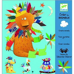 Набор для аппликации – Животные, с наклейками (Djeco, 08932k)